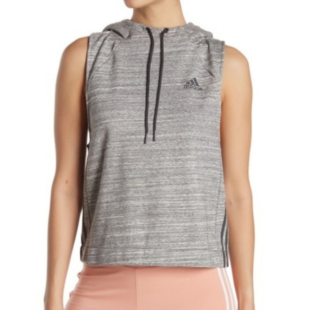Adidas sweat sleeve less top with hoodie